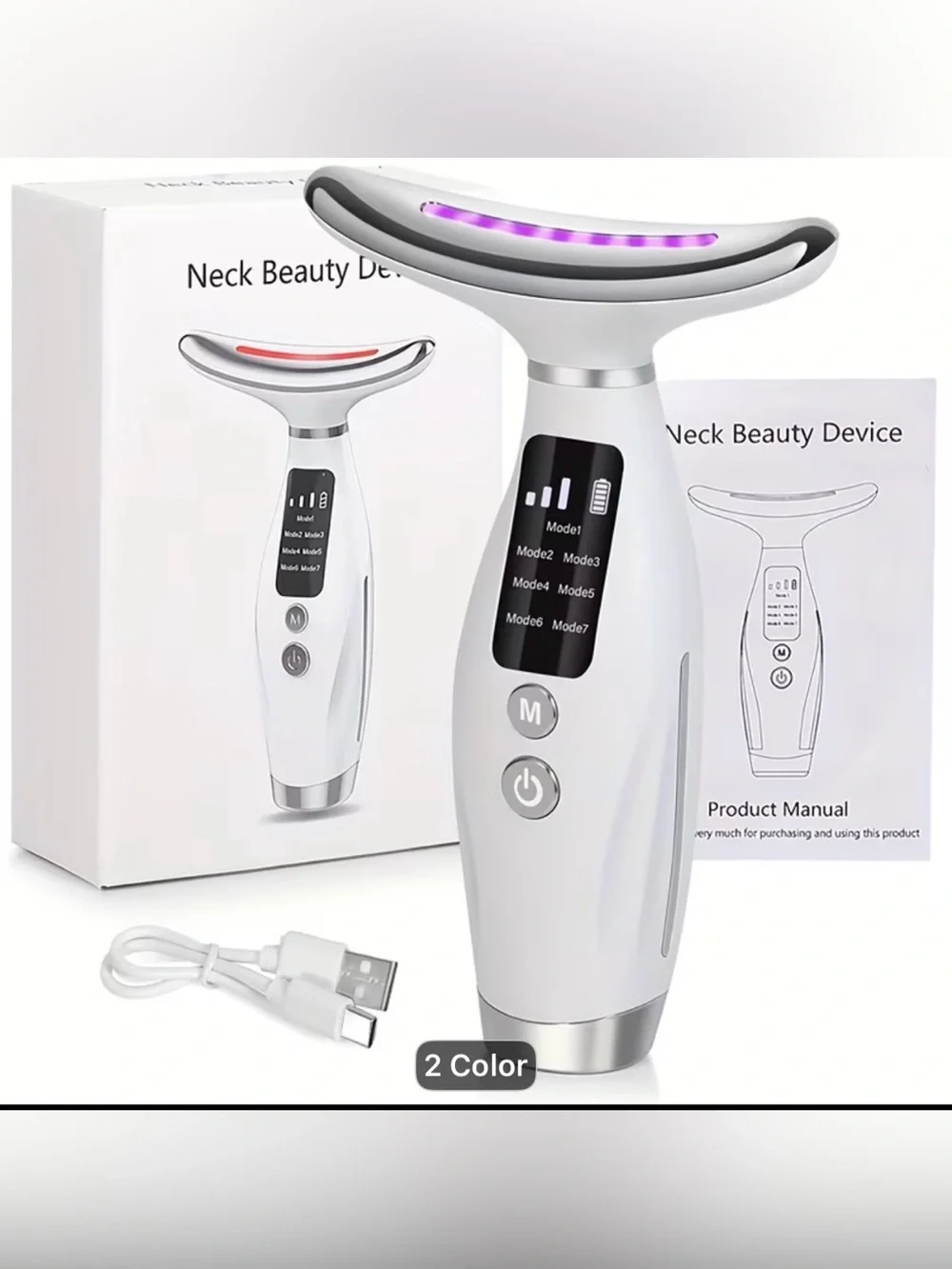 LED Neck Beauty Device - White with Purple Light